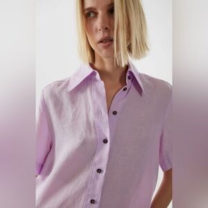 COS Lilac Purple 100% Eco Friendly Linen Short Sleeve Button Down Shirt Sz. 6
